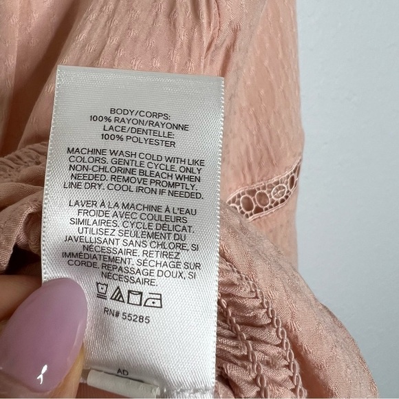 Express Top Women XS Pink V Neck Flare Long Sleeve Peplum Jacquard Blouse B24 - Picture 5 of 8